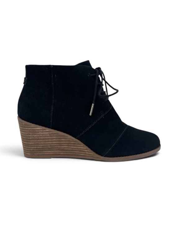 Toms Shoes - TOMS Hyde Wedge Bootie Black Suede Lace-Up 9.5